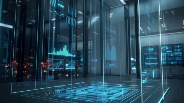 Futuristic server room depicting dynamic data flow and intelligent network architecture, visualizing advanced analytics for modern digital innovation
