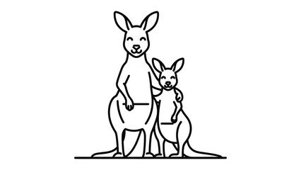Caring Kangaroo Duo: A heartwarming illustration shows a loving mother kangaroo embracing her joey, a symbol of nurturing and familial bond. © AJM