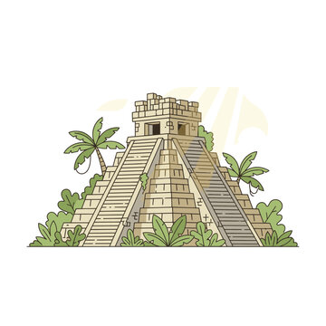 Ancient Mayan Pyramid Structure with Lush Greenery.