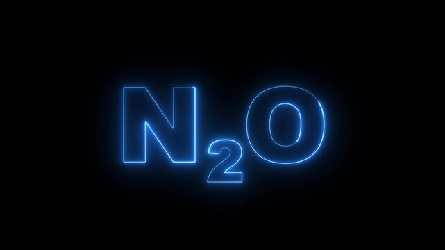 Glowing neon Nitrous Oxide gas animation on a black background. Representing the nitrous oxide molecule in a dramatic and mysterious style 4k video.