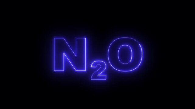 Glowing neon Nitrous Oxide gas animation on a black background. Representing the nitrous oxide molecule in a dramatic and mysterious style 4k video.