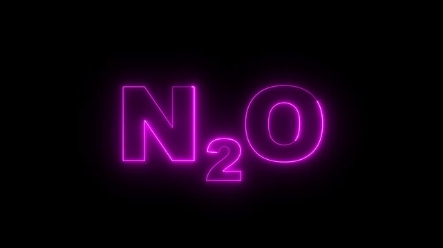 Glowing neon Nitrous Oxide gas animation on a black background. Representing the nitrous oxide molecule in a dramatic and mysterious style 4k video.