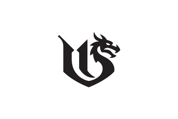 Naklejka premium Distinctive uo logo design featuring a fierce dragon head symbol