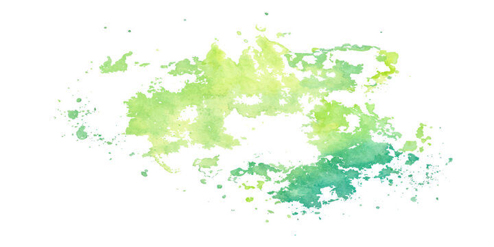 Green watercolor paint and ink splashes create a grunge splatter texture with liquid green drops and spray stains on a white backdrop vector illustration pattern