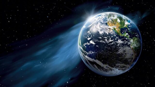Planet Earth in space with continents and city light on the starry sky. The earth day, ecology