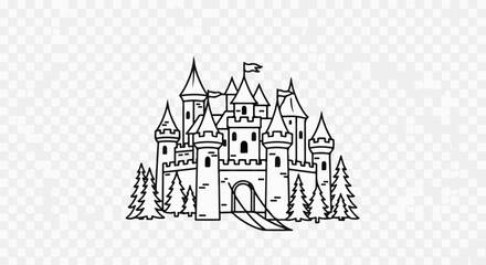 Fototapeta premium A whimsical, hand-drawn outline of a fairy-tale castle with turrets and flags