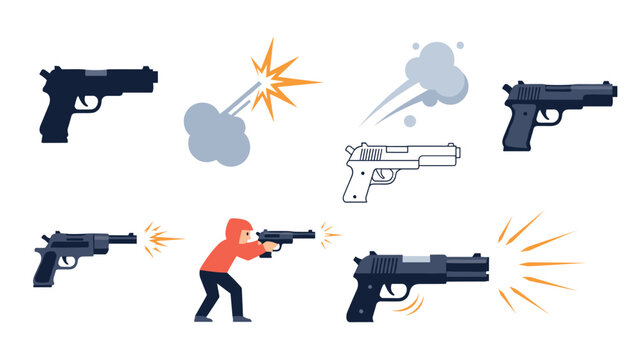 Simple flat design of firearms with sound effects and firing actions