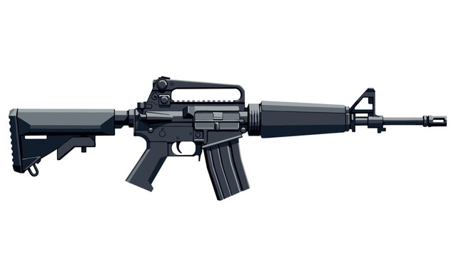 Detailed side view of modern assault rifle with black finish and tactical stock