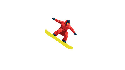 Geometric snowboarder in motion with vibrant winter style