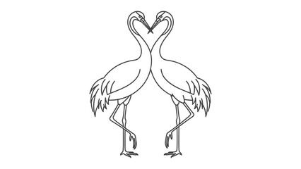 Obraz premium Elegant crane love: A simple, black and white sketch depicts two cranes facing each other, their necks gracefully forming a heart shape, symbolizing love, peace, and togetherness. 