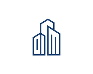 Modern Abstract Geometric Building Logo Outline Minimalist Architecture Design Blue on White