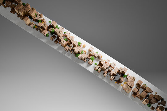 3D modular ribbon city with linear block cluster layout
