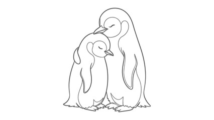 Obraz premium Embracing Bond of Penguins: A heartwarming scene showcases two penguins, their bodies intertwined in a tender embrace, symbolizing unconditional love and familial connection.