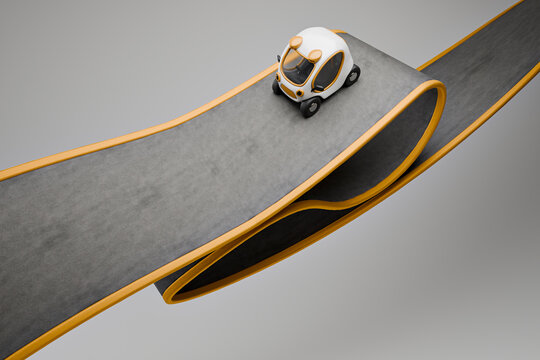 3D microcar ribbon highway with smooth overpass and loop