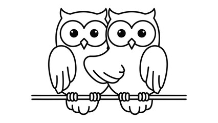 Obraz premium Caring Owls on Branch: Two owls perched intimately together on a branch, creating a heartwarming scene of companionship, connection, and affection.