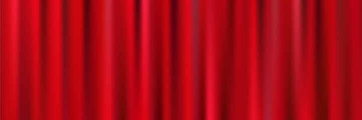 Dramatic theatrical drapes in rich crimson create a sophisticated backdrop for luxury displays, entertainment posters, or festive presentations with elegant satin texture. © Narin