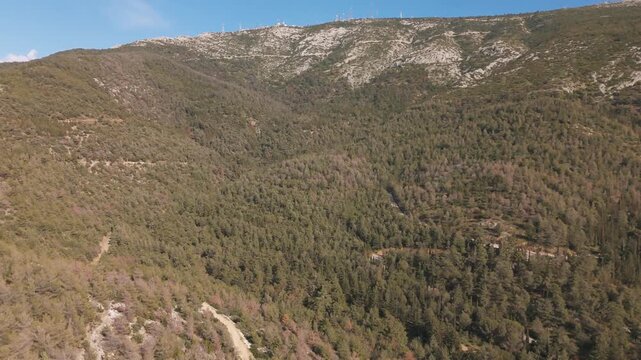 Lush mountain view of Ymittos in Greece on a sunny day, serene and vast