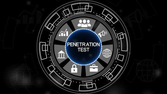 PENETRATION TEST inscription, cyber security concept.Flying white Dollar icons animation. Money Symbol Shower for Finance.4k Animation.
