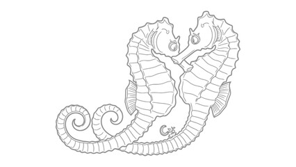 Sea horse embrace: Two seahorses, their bodies intertwined in a tender embrace, showcase the intricate beauty of the underwater world. Their forms, drawn with graceful lines. © mahmuda428