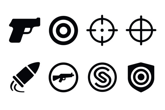 Set of weapon and target icon pack for shooting sports and safety