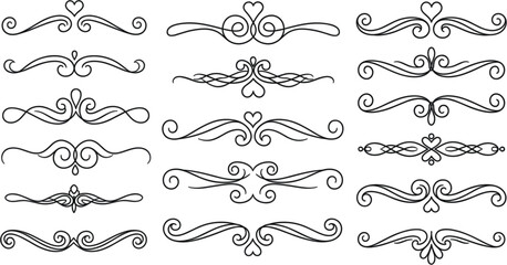 Fototapeta premium Vintage Decorative Divider and Flourish Ornament Set with Elegant Swirl Borders for Wedding Invitations, Certificates, and Classic Design Projects