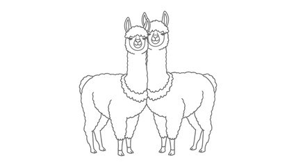 Fototapeta premium Pair of Playful Llamas: Charming llamas, standing side by side, their whimsical charm brings joy and smiles to your creative projects. 