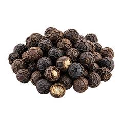Obraz premium Pile of whole black peppercorns isolated on transparent background for cooking