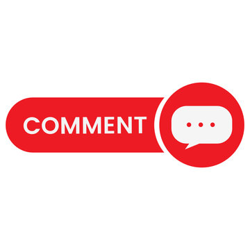 Red flat comment button icon with message speech bubble for social media feedback and website interaction