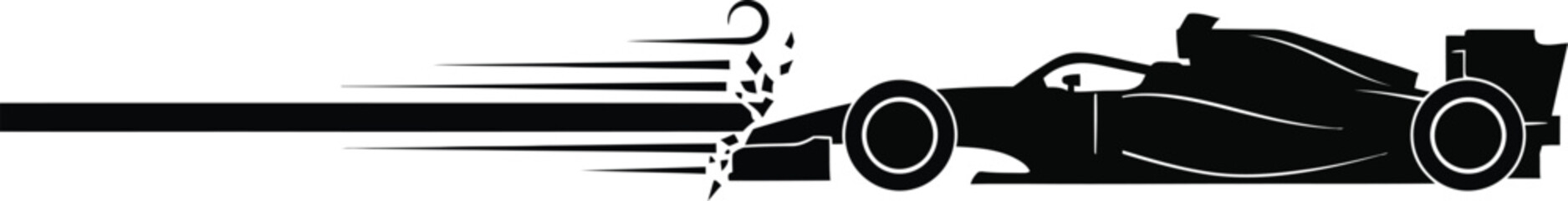 Naklejka premium A sleek black race car speeding along a track isolated on white background with motion blur