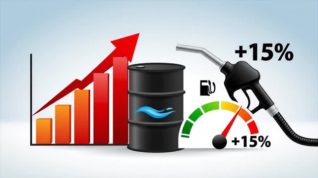 Comprehensive petrol fuel icon set featuring flat refueling nozzle gun canister and rising gas prices charts with oil increase infographics on energy economy vector illustration design
