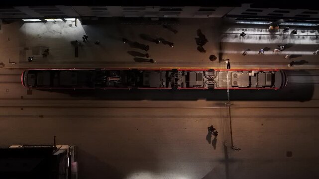 Aerial view of the tramway with its red trams in Bratislava, Slovakia