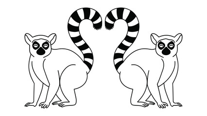 Lemur Love: Two endearing lemurs, their iconic ringed tails intertwined to form a heart, embody affection and connection. An illustration that speaks of love and the bond of nature. © hafs121