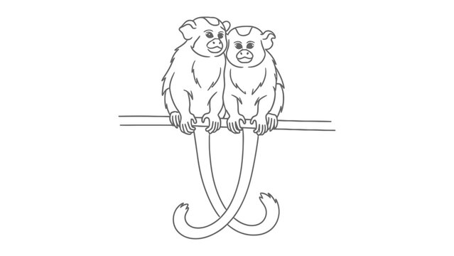 Monkey Duo Line Art: A charming line art illustration of two monkeys perched on a branch, tails playfully intertwined, capturing the essence of companionship and joy.