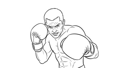 Obraz premium Dynamic linear artwork of a determined boxer in fighting stance