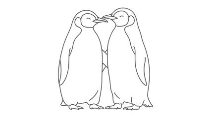 Fototapeta premium Affectionate Penguin Duo: Depicting two penguins sharing a moment of intimacy and connection, this minimalist illustration evokes a sense of tenderness and companionship.