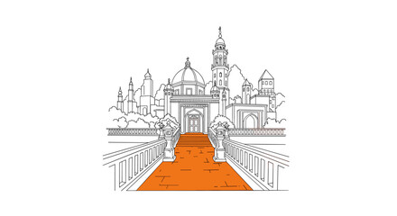 Fototapeta premium Majestic architectural skyline with detailed linear pathway and historic landmarks