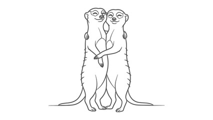 Two Meerkats Embracing: A charming illustration of two meerkats standing upright and embracing each other, showcasing their bond and friendship in a simple, heartwarming style. © hafs121