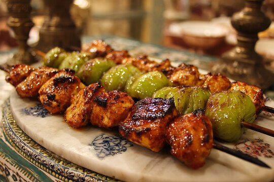 Juicy Grilled Pakistani Seekh Kabab, Chapli Kabab and Reshmi Kabab with Traditional Seasoning and Garnish