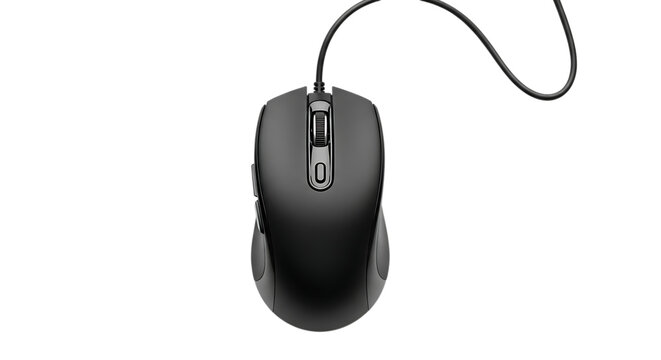 Black wired computer mouse on plain surface