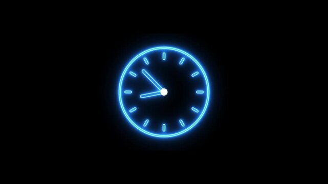 Clock spinning, watch animation on transparent background with alpha channel. Clock icon flat style 24 hours day fast speed with moving timer clock rotation.neon glowing.