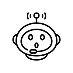 Chatbot Support thin line icon. AI virtual assistant connection. Chat bot smart robot communication symbol. Black outline vector sign.