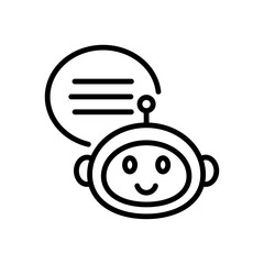 Obraz premium Chatbot with Bubble speech thin line icon. AI virtual assistant. Chat bot smart robot communication symbol. Black outline vector sign.