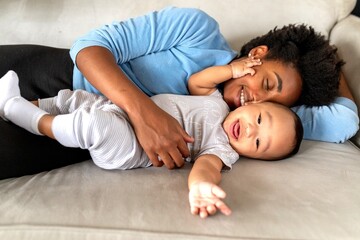 Joyful bonding on couch