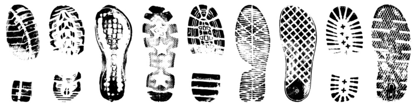 Footprint silhouette vector illustration. Shoe sole imprint. Traces left by the shoe tread