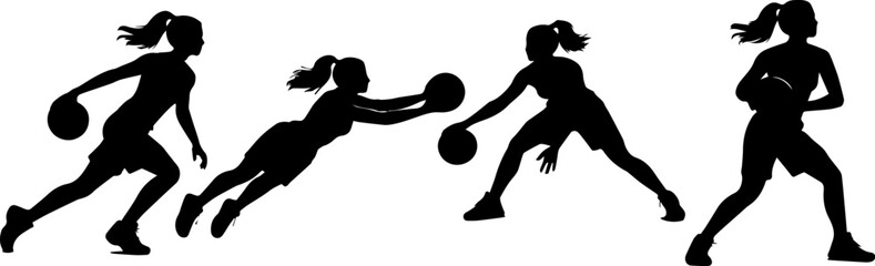 women basketball player jumping shoot postures silhouette black shapes vector © Noppawan