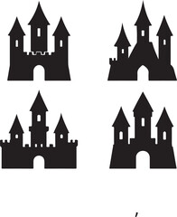 Fototapeta premium Print Castle Silhouette Icons Set – Medieval Fairy Tale Fortress Vector Collection