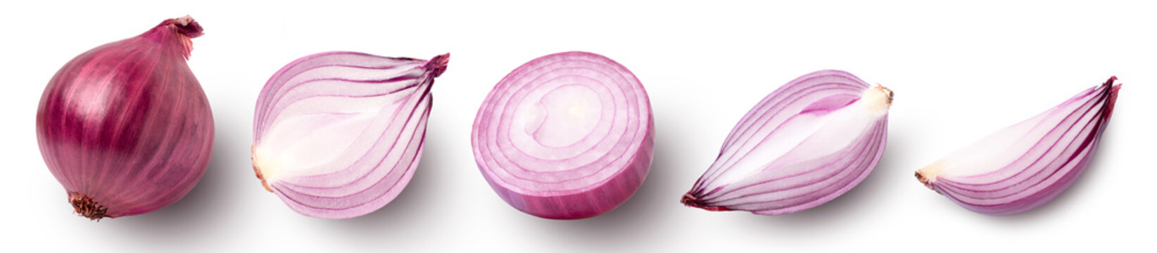 Red onions on white background.