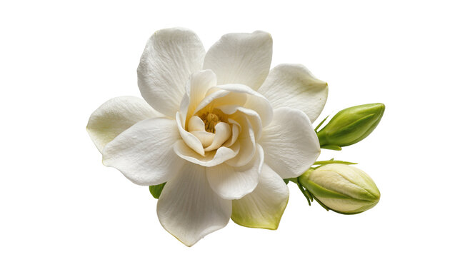 Isolated gardenia bloom and buds, floral element with natural grace and purity, closeup