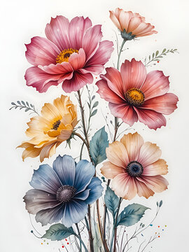 flores pintadas en acuarela. fondo blanco