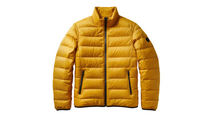 Isolated yellow puffy down jacket outerwear for fall winter clothing, on neutral background © Federica